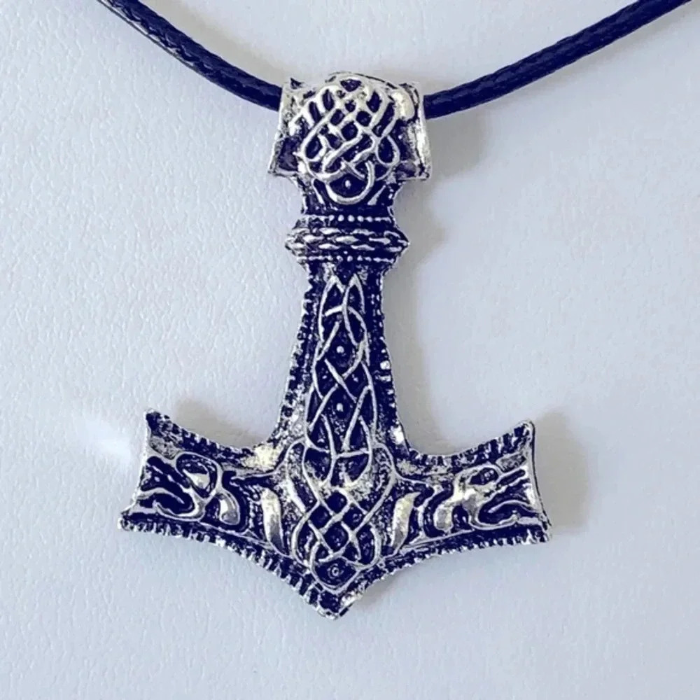 3 for $25/ Thor’s Hammer Nordic Norse Celtic Viking Silver & Black Necklace NWT